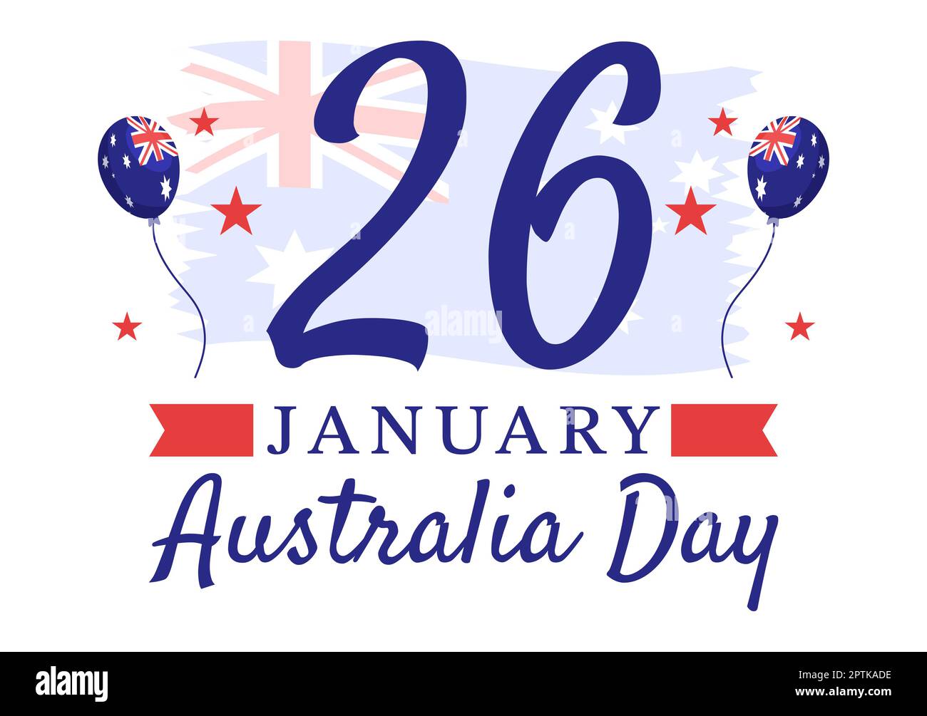 Happy Australia Day findet jedes Jahr am 26.. Januar statt, mit Flaggen und einer Karte zur Vielseitigkeit der Menschen in flachem Cartoon, handgezeichnete Vorlage Stockfoto
