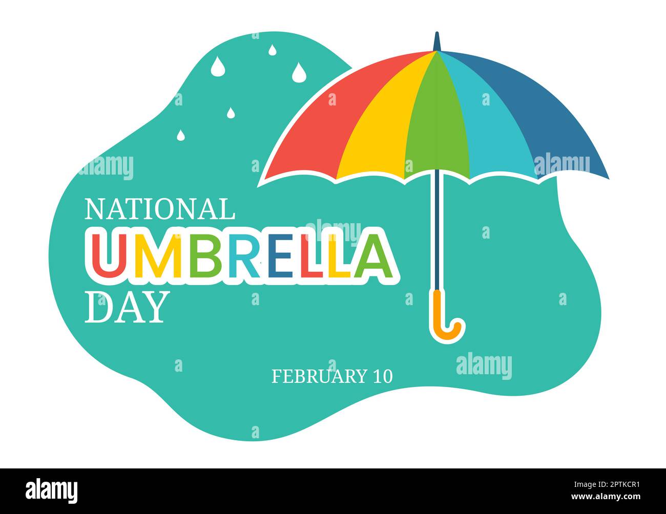 National Umbrella Day Celebration am 10.. Februar zum Schutz vor Regen und Sonne in flacher, handgezeichneter Karikatur Stockfoto