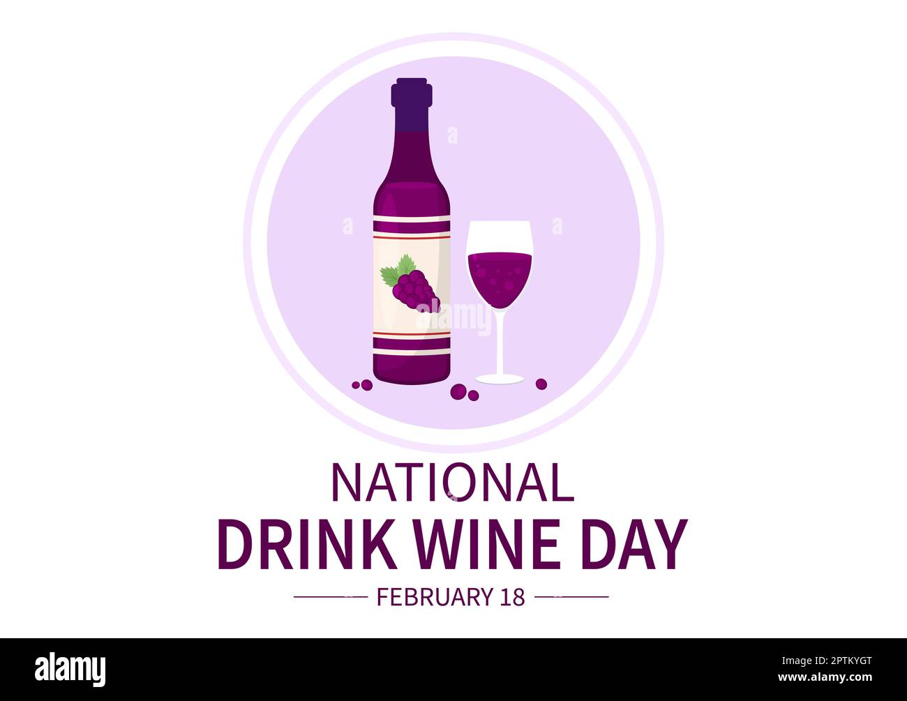 National Drink Wine Day am 18. Februar mit einem Glas Trauben und einer Flasche in einem flachen Cartoon Handgemalte Hintergrundvorlagen Illustration Stockfoto