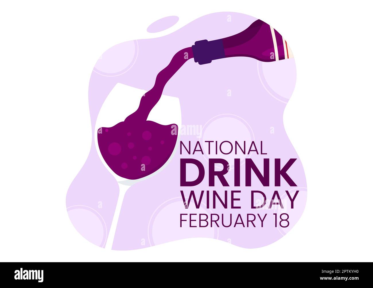 National Drink Wine Day am 18. Februar mit einem Glas Trauben und einer Flasche in einem flachen Cartoon Handgemalte Hintergrundvorlagen Illustration Stockfoto