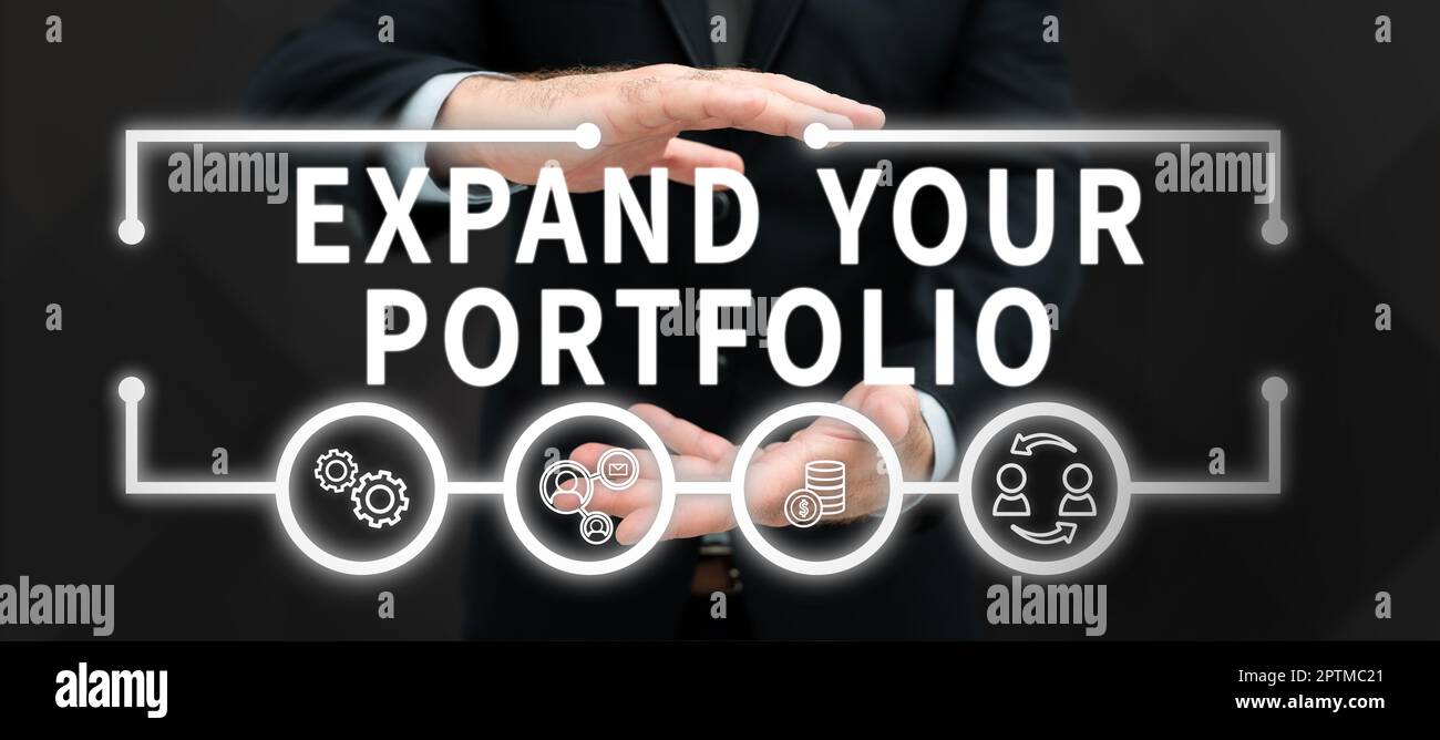 Konzeptionelle Darstellung erweitern Sie Ihr Portfolio, Geschäftsidee Definieren Sie die Ziele und Erfolgskennzahlen des neuen Unternehmens Stockfoto