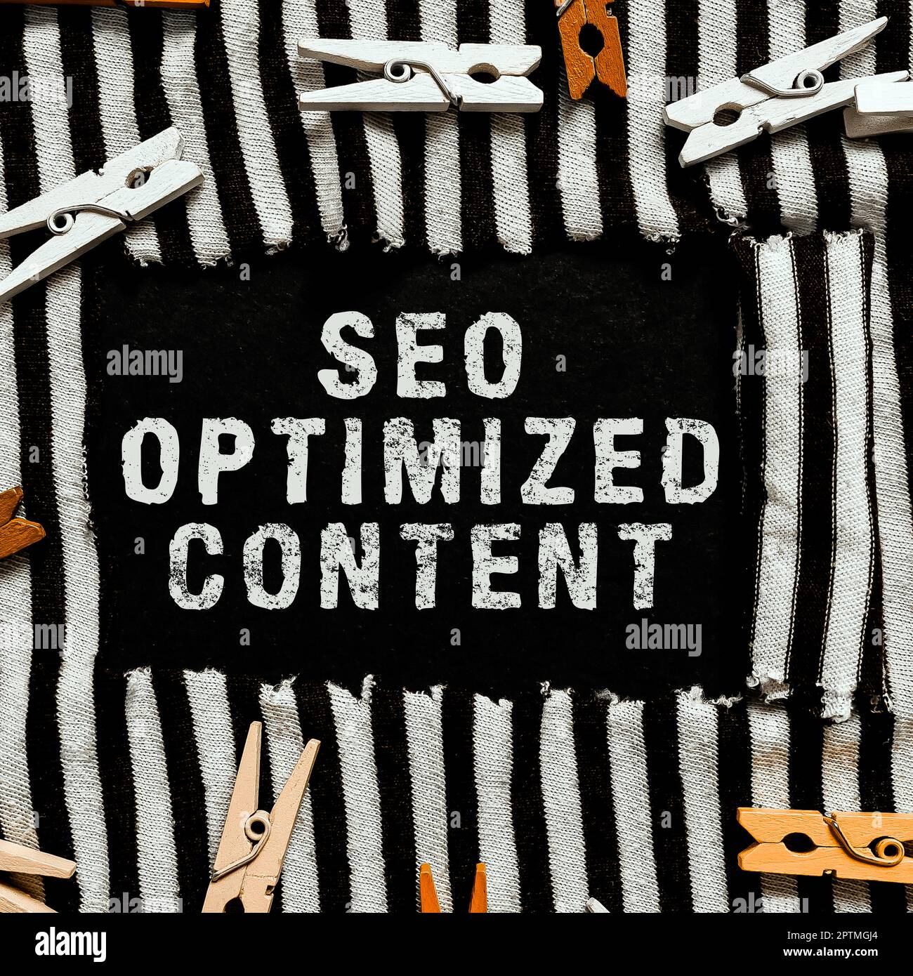 Text mit Inspiration Seo Optimized Content, Word, um Webseiten für Suchmaschinen attraktiv zu machen Stockfoto