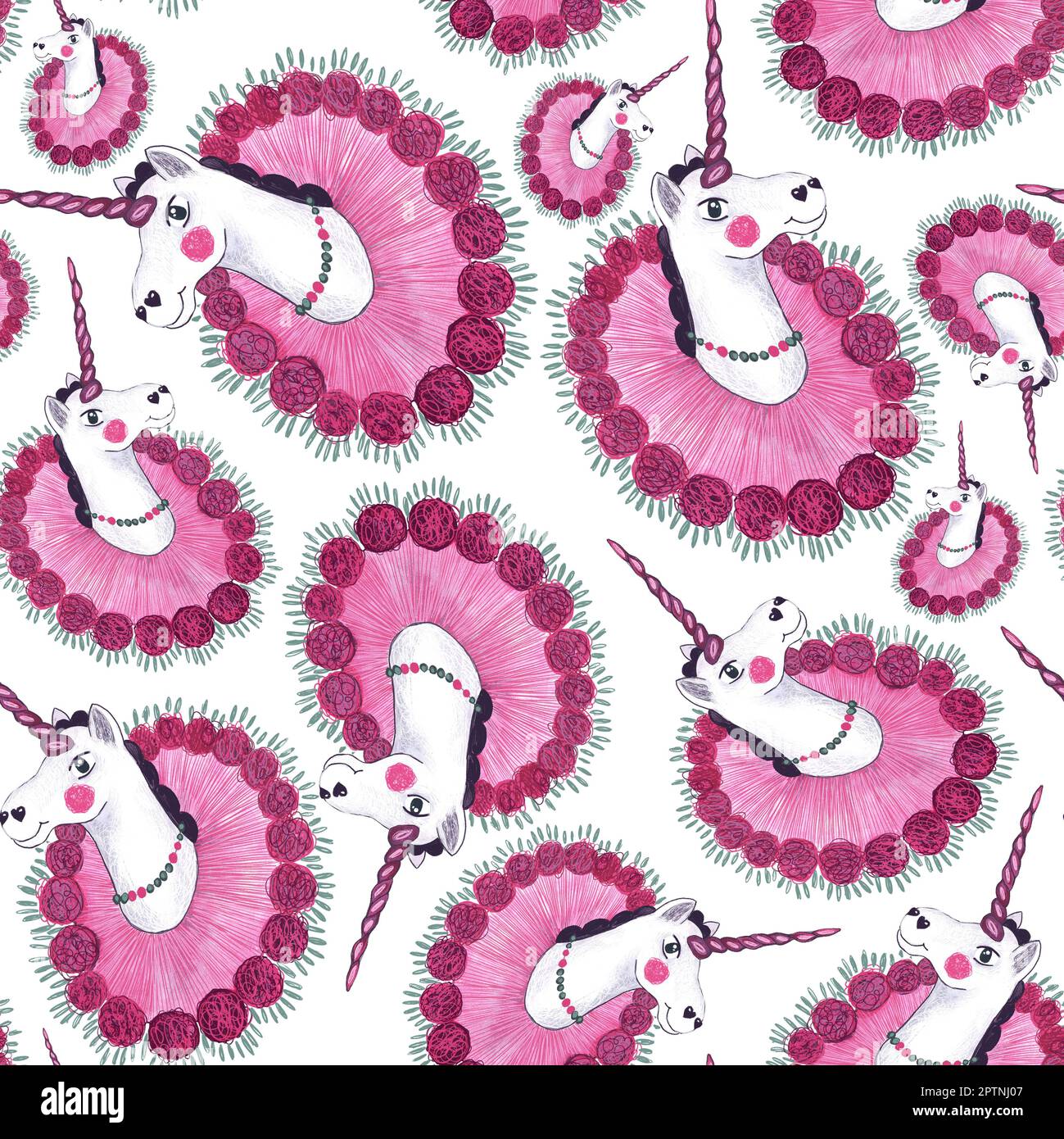 Süß, rosa, Prinzessin Einhorn. Aquarelle Abbildung. Auf weißem Hintergrund. Muster für Kindersachen, Bettwäsche, Tapete, Schreibwaren Stockfoto