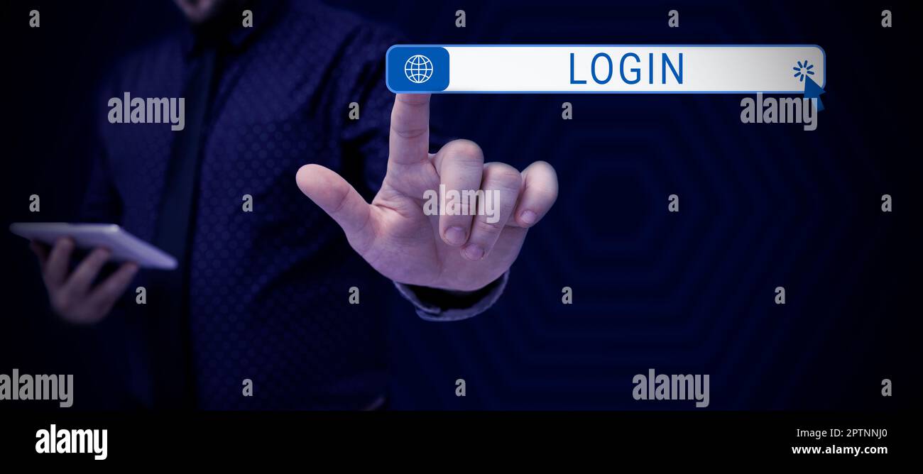 Schild mit Anzeige von Login, Business Approach Website-Blog mit Benutzername und Kennwort aufrufen Registrierung Stockfoto