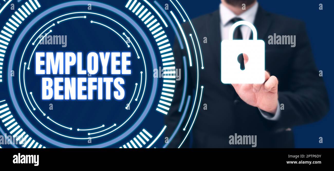 Handschriftliches Schild für Mitarbeiterleistungen, indirektes und bargeldloses Entgelt für Geschäftskonzept, das an einen Mitarbeiter gezahlt wird Stockfoto