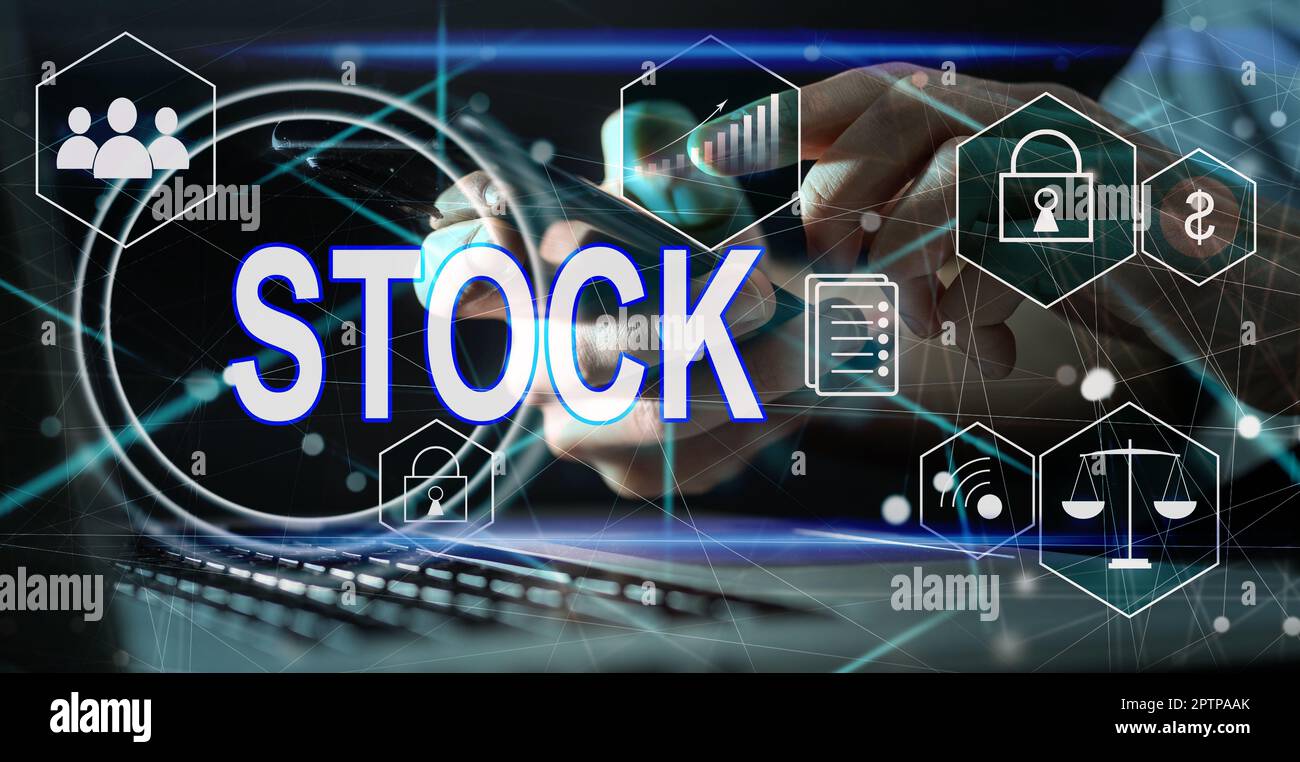 Virtuelle Touchscreen-Taste „Stock“ Stockfoto
