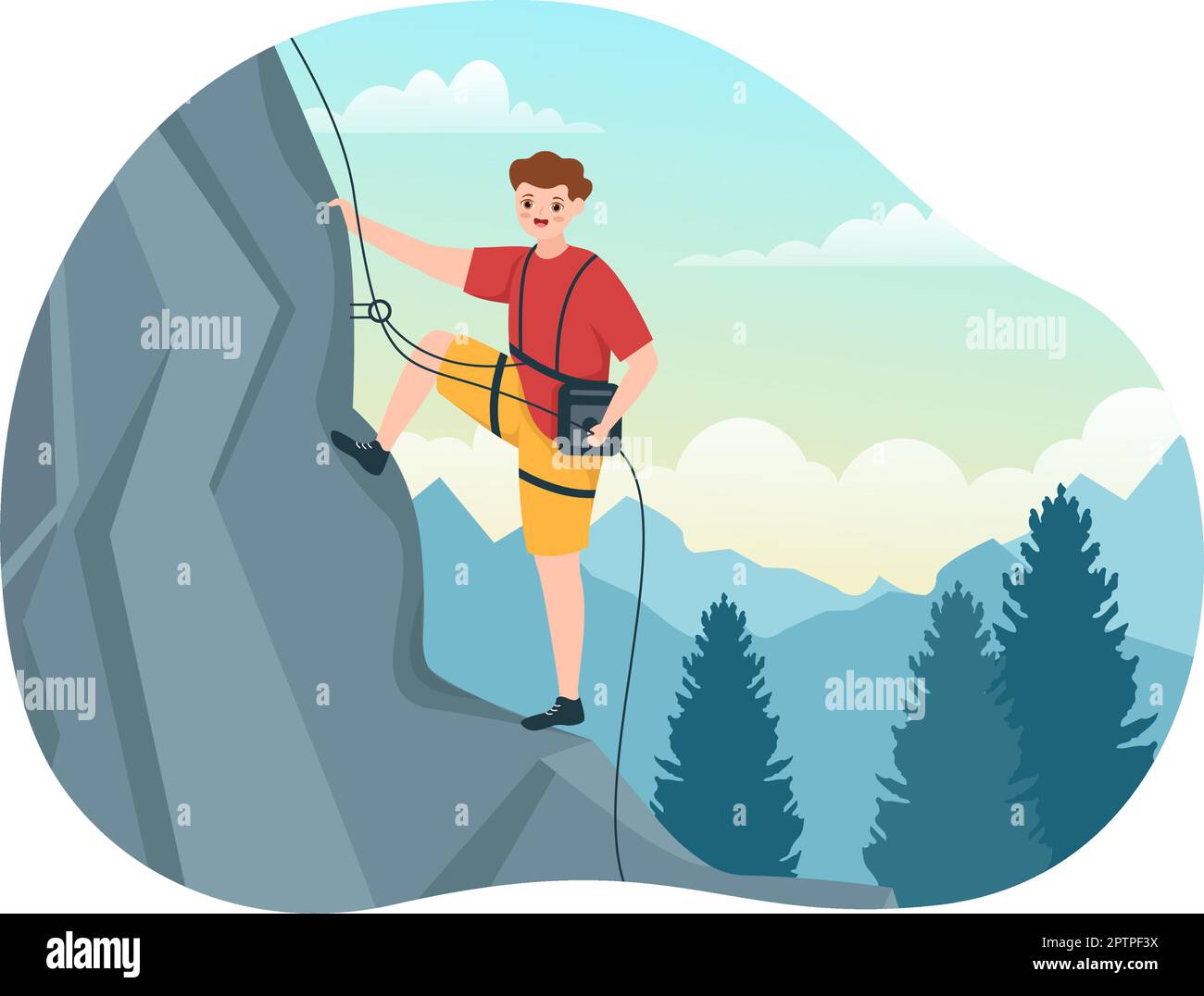 Cliff Climbing Illustration mit Kletterer Climbing Rock Wall oder Mountain Cliffs und Extreme Activity Sport in Flat Cartoon Hand Drawn Template Stock Vektor