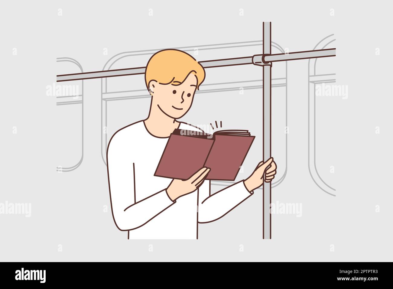 Ein Mann, der im Bus fährt und ein Buch liest Stock Vektor