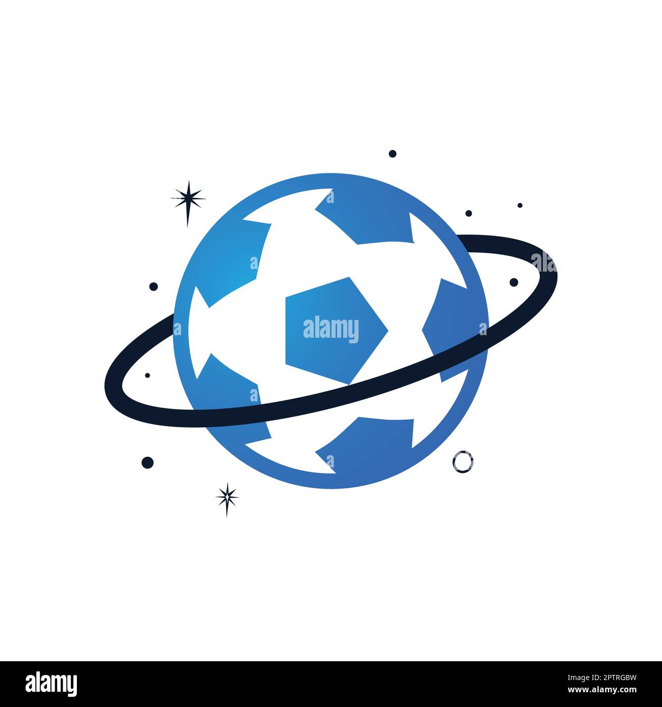 Design-Vorlage für das Vektorlogo des Fußball-Globus. Illustration der Fußball-Planet-Logo-Vorlage. Stock Vektor