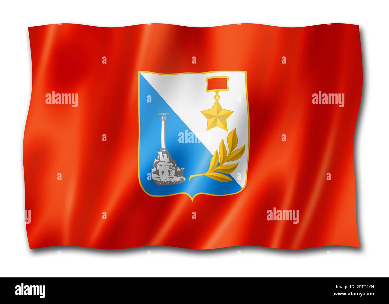 Sewastopol Stadtflagge, Russland winkende Banner Sammlung. 3D-Illustration Stockfoto