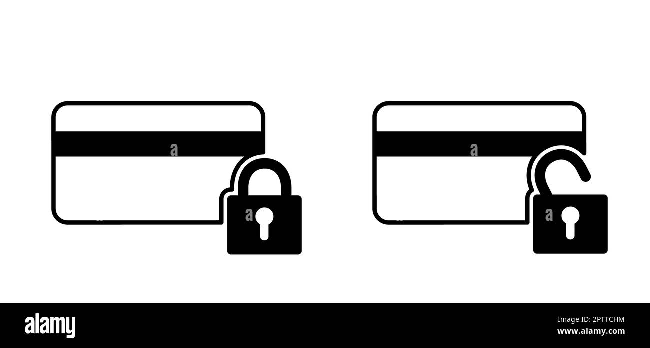 nfc-Pay. Symbol für Kreditkarte mit Sperre. Sicherheitskarte der Bank gesperrt. Symbol. Bestechung. Kontaktlose Cartoon-Karte. Zahlungskarten. Geldbörse, Schutz, sichere Zahlungen, Stockfoto