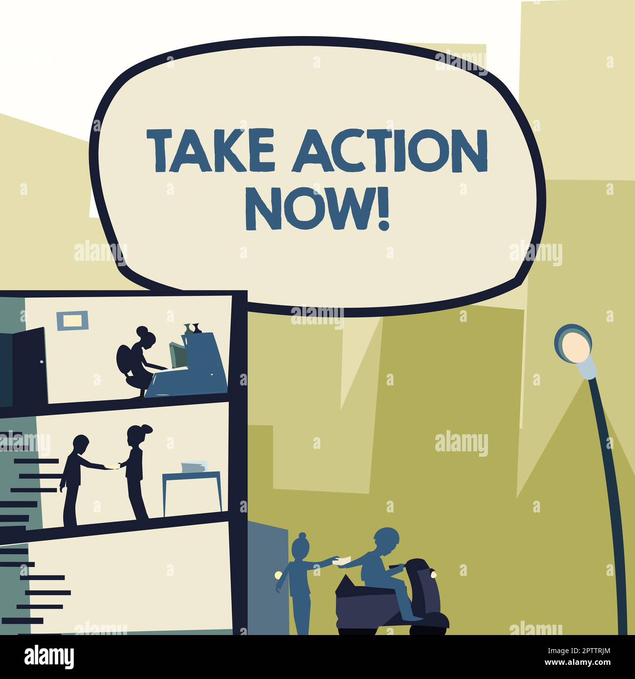 Text mit Inspiration Jetzt handeln, Geschäftskonzept Jetzt handeln sofort reagieren etwas muss dringend getan werden Stockfoto