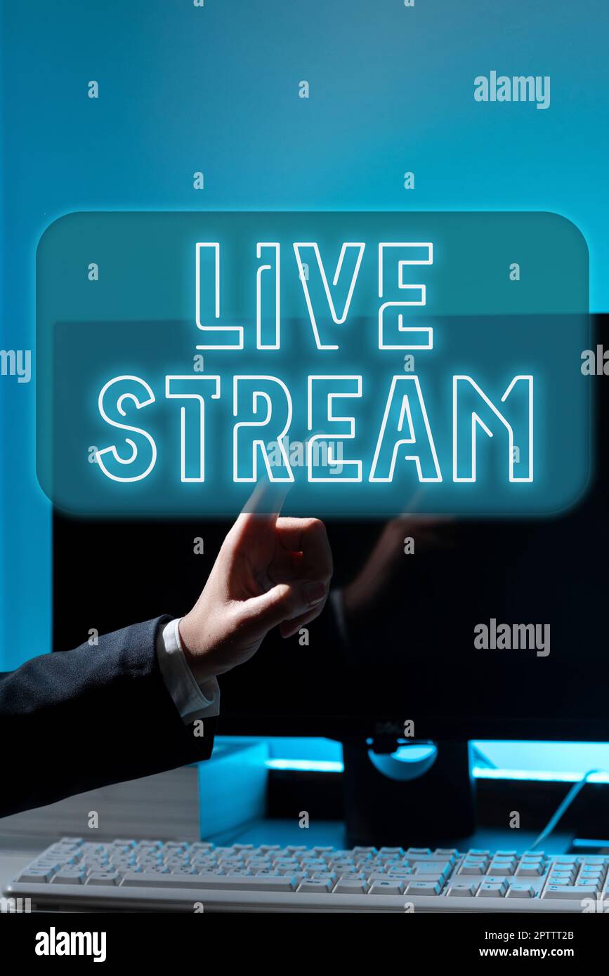 Konzeptionelle Darstellung Live-Stream, Internetkonzept zur Übertragung von Video- oder Audiomaterial unter Verwendung des Internets Stockfoto