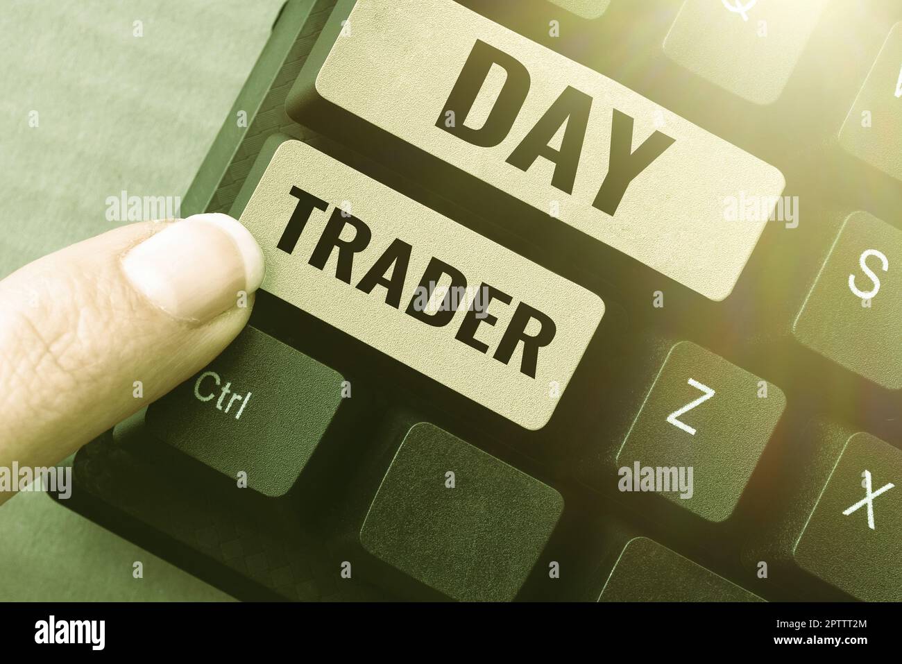 Schreiben mit Text „Day Trader“, Konzept für eine Person, die Finanzinstrumente innerhalb eines Tages kauft und verkauft Stockfoto