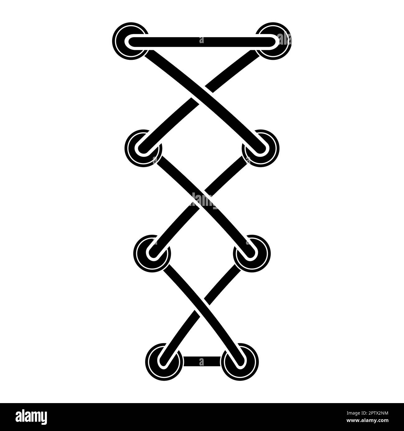 Schwarzes Schnürsenkel-Symbol auf weißem Hintergrund isoliert. Stock Vektor