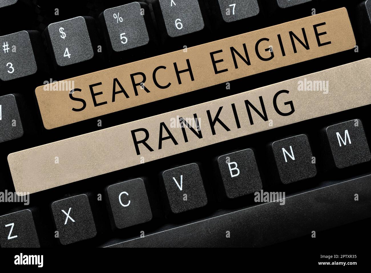 Handschriftlicher Text Suchmaschinenranking, Geschäftsübersicht Rang, an welchem Standort in der Suchmaschinenabfrage angezeigt wird Stockfoto