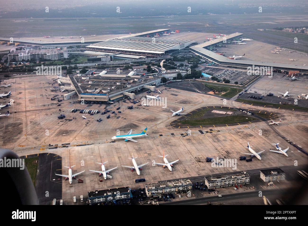 Indien, Neu-Dehli, Indira Gandhi International Airport, Luftaufnahme. Stockfoto