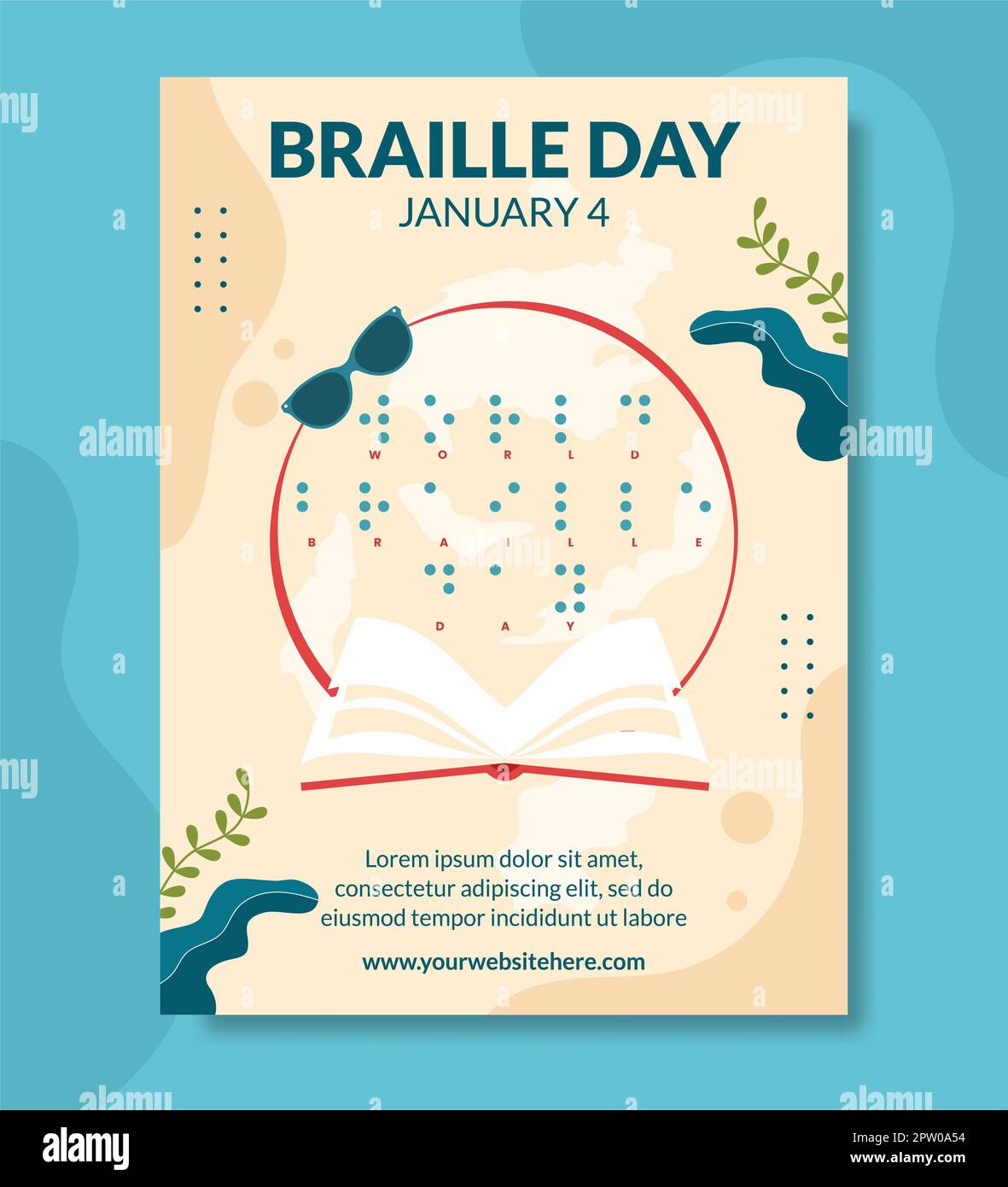 Welt-Braille-Poster Flache Cartoon Handgezeichnete Vorlagen Illustration Stockfoto