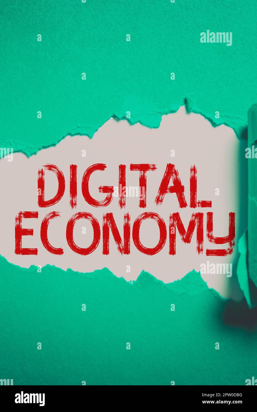 Handschrifttext Digitale Wirtschaft, Geschäftsübersicht wirtschaftliche Aktivitäten, die auf digitalen Technologien basieren Stockfoto