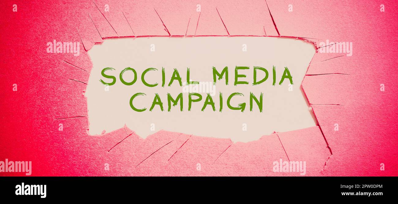 Textunterschrift Präsentation der Social-Media-Kampagne, Unternehmen zeigt die Verwendung sozialer Netzwerke zur Werbung für Marken oder Services Stockfoto