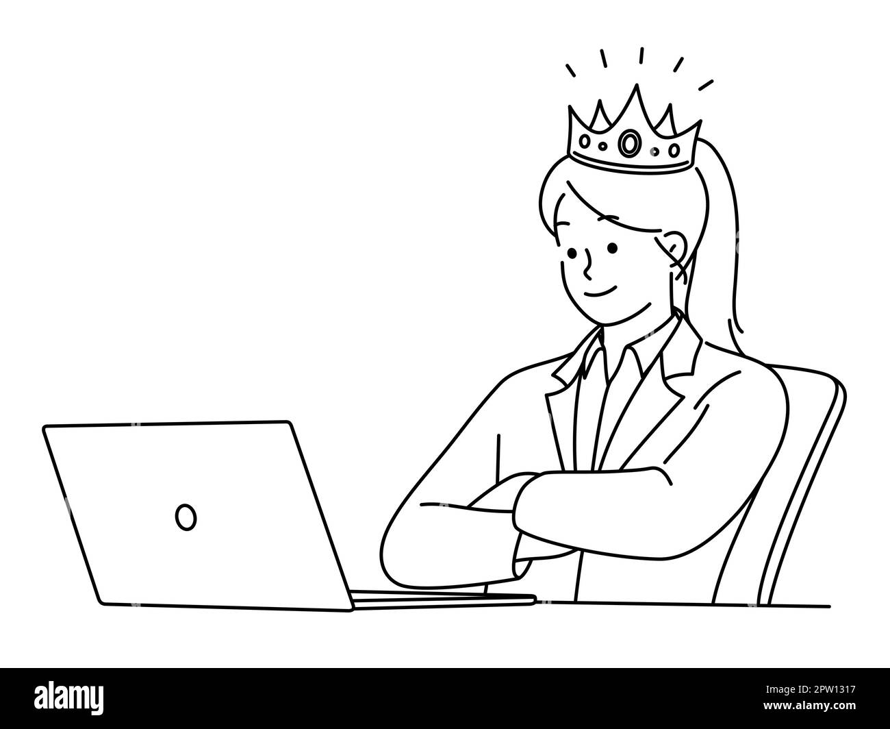 Geschäftsfrau in Crown, die an einem Laptop arbeitet Stock Vektor