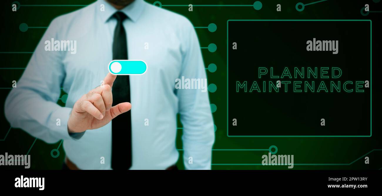 Handschriftliche Unterschrift Planned Maintenance, Internet Concept Check ups, die regelmäßig durchgeführt werden Stockfoto