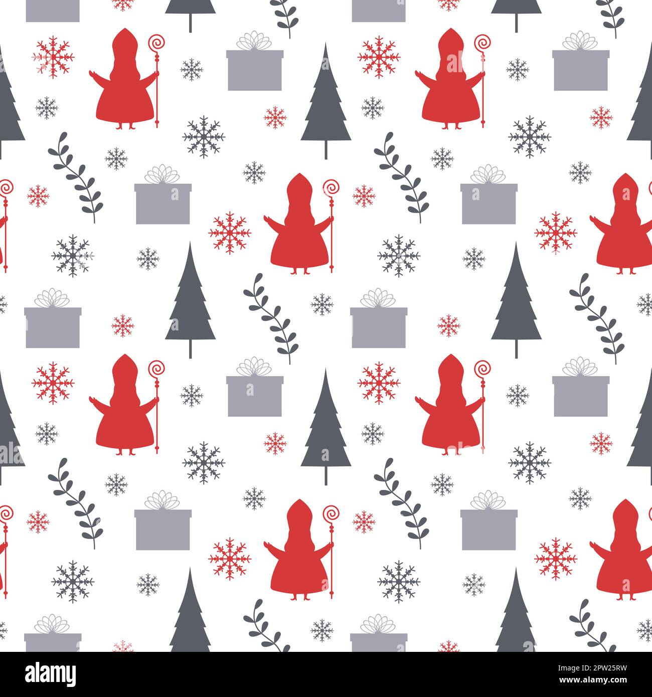 St. Nikolaus Tag oder Sinterklaas Nahtloses Muster mit Geschenkbox und Winter-Vorlage Hintergrund handgezeichnete Cartoon flache Illustration Stock Vektor
