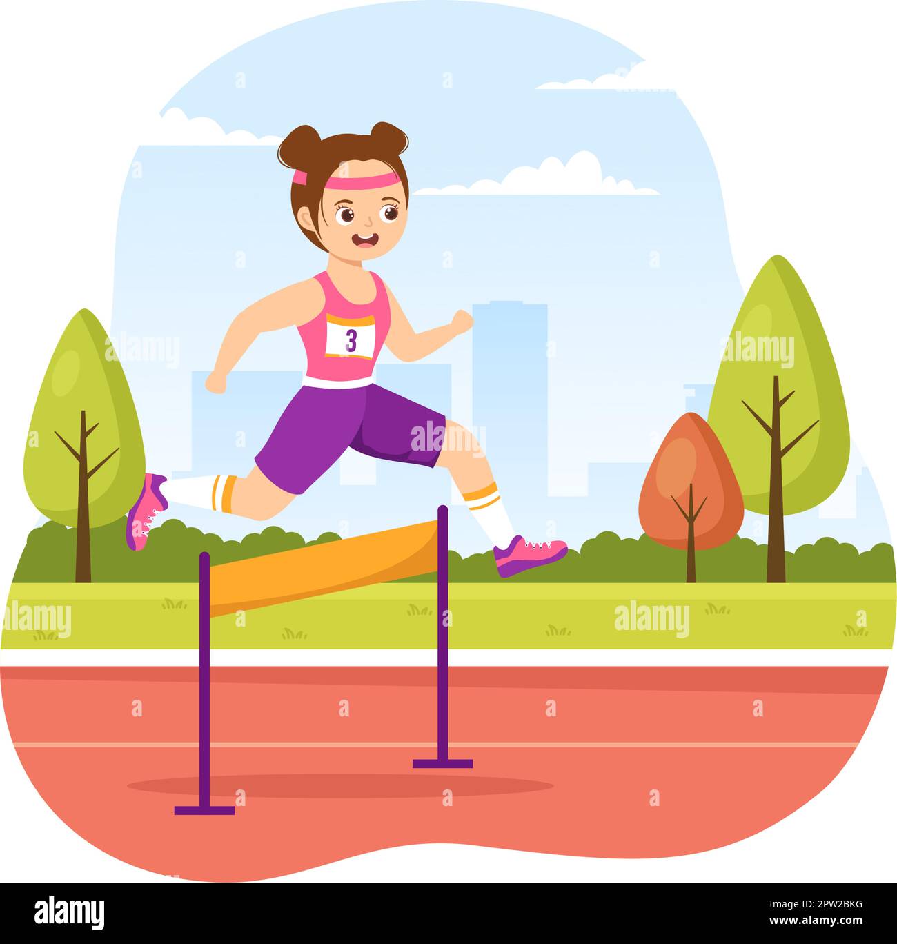Kindersportler Run Hürde Long Jump Sportsman Game Illustration in Obstacle Running für Webbanner oder Landing Page in handgezeichneten Cartoon-Vorlagen Stock Vektor