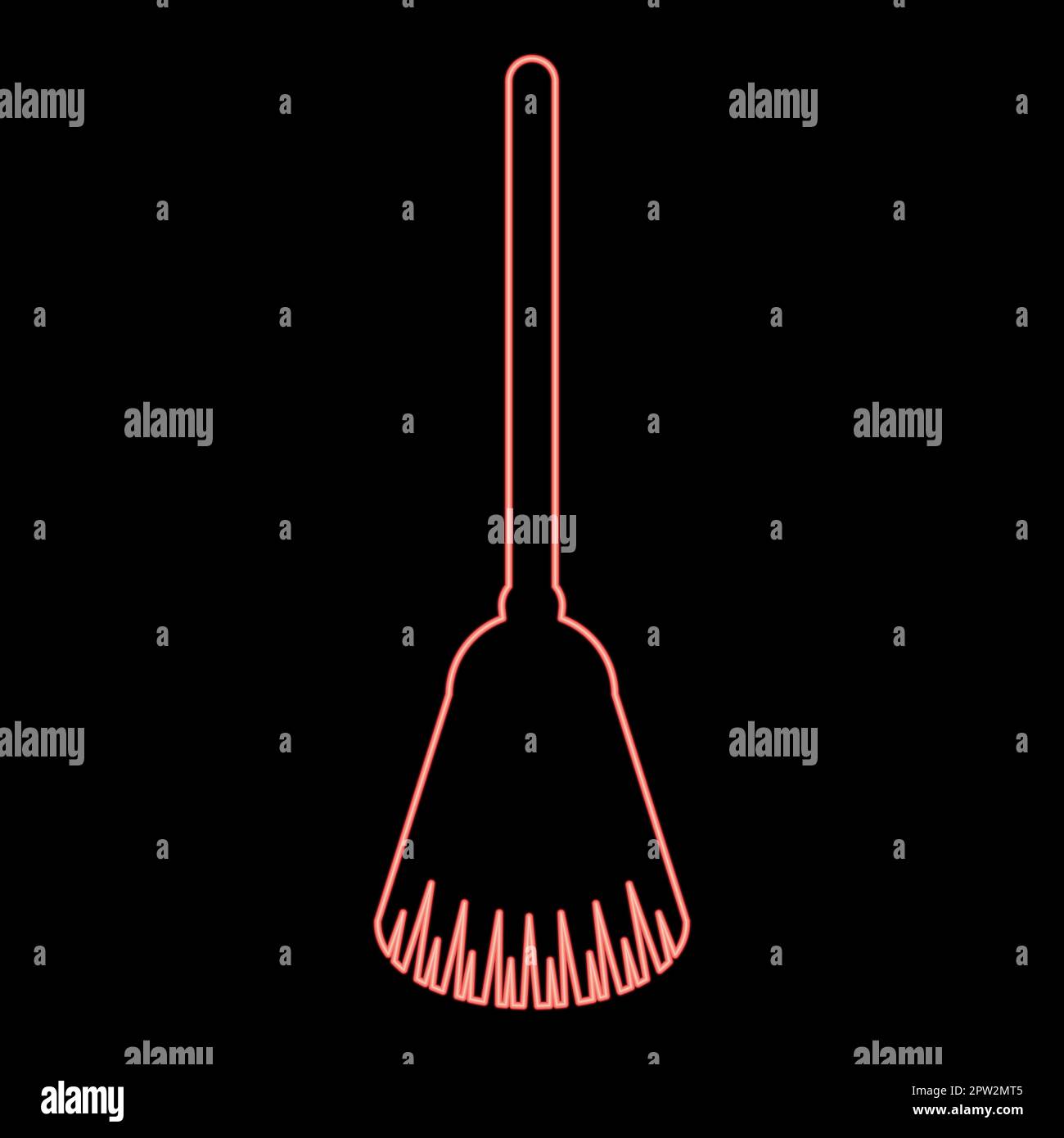 Besen aus Neonbesen Besen aus Zweigen Werkzeug zur Reinigung Sweep Konzept Panicle Halloween Zubehör rote Farbe Vektor Abbildung flacher Stil Stock Vektor