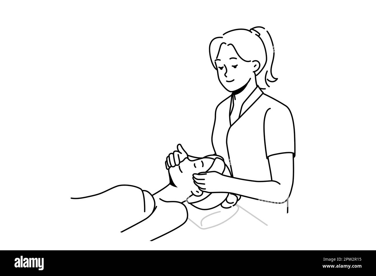 Kosmetikerin macht Gesichtsbehandlungen für weibliche Klientin Stock Vektor