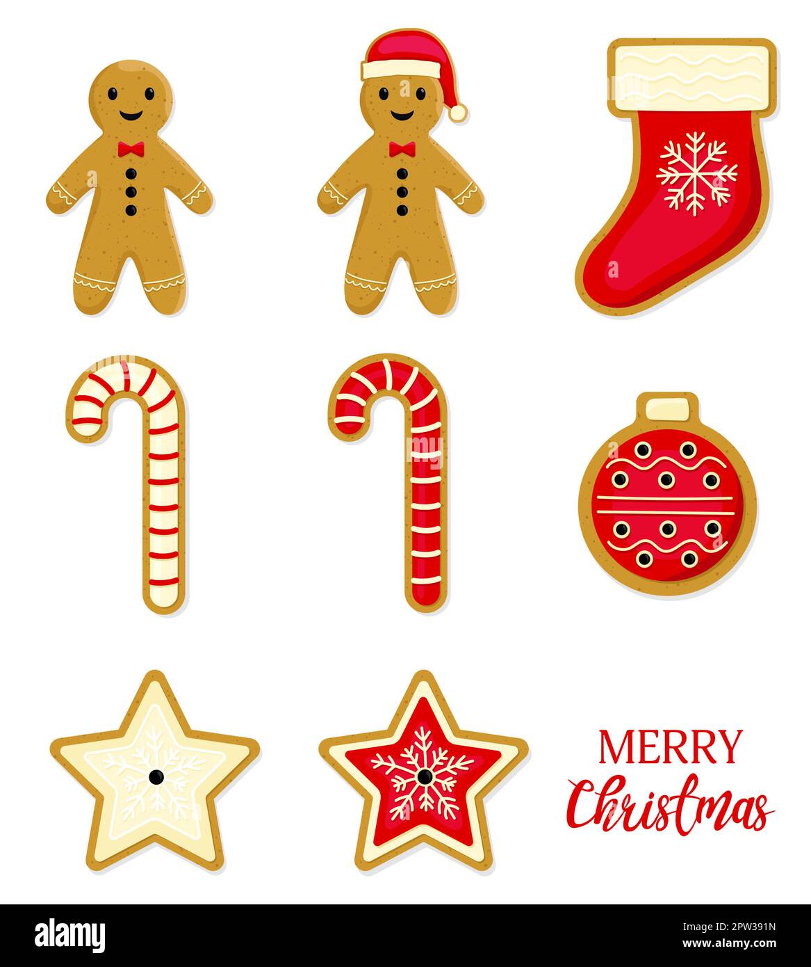 Weihnachtskollektion mit Zuckerrohr und Lebkuchen Stockfoto