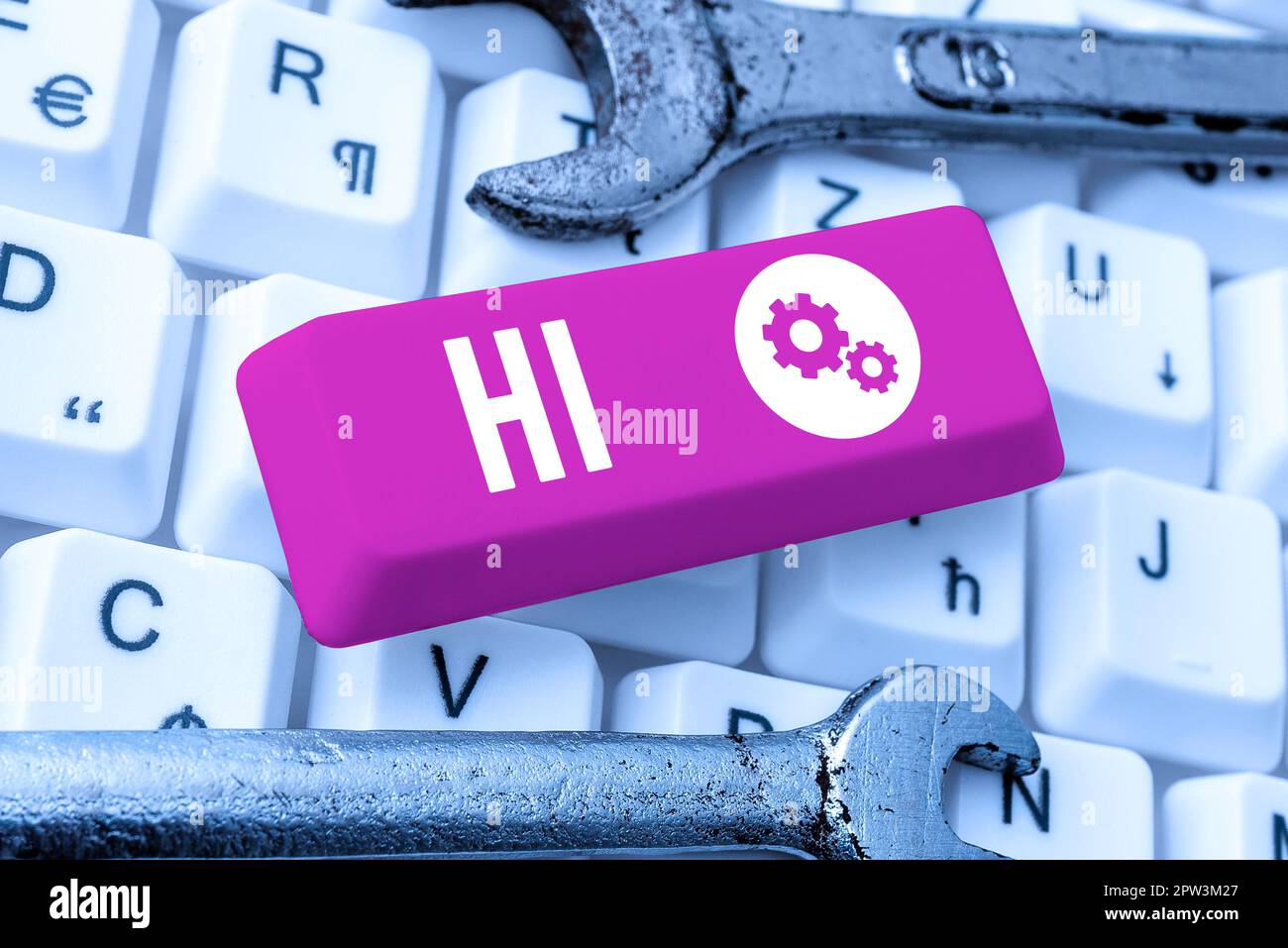 Schild mit der Bedeutung „Hallo“, die als Begrüßung oder als Beginn eines Telefongesprächs verwendet wird Begrüßen Sie jemanden Stockfoto