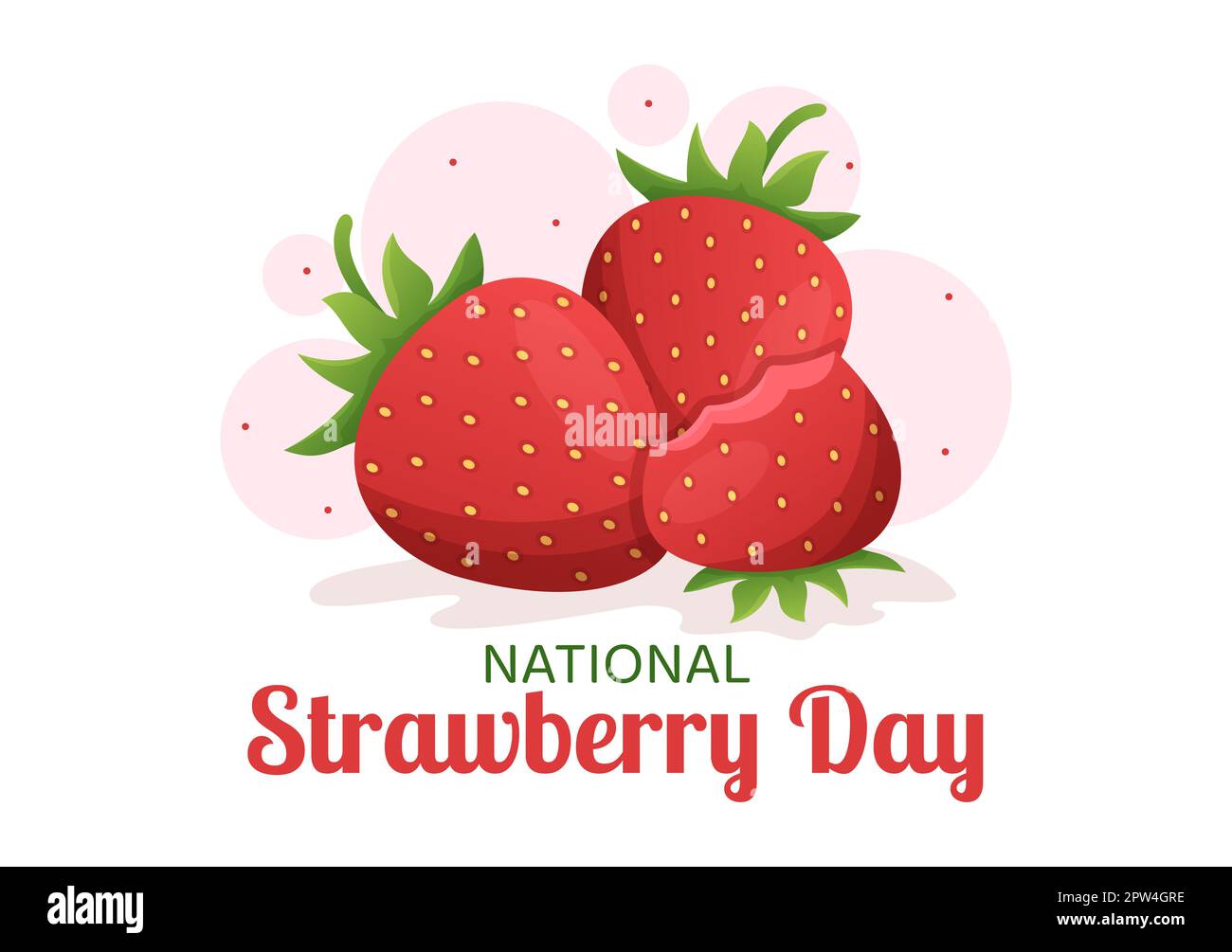National Strawberry Day am 27. Februar zur Feier der Illustration „Sweet Little Red Fruit in Flat Cartoon Hand Drawn Templates“ Stockfoto