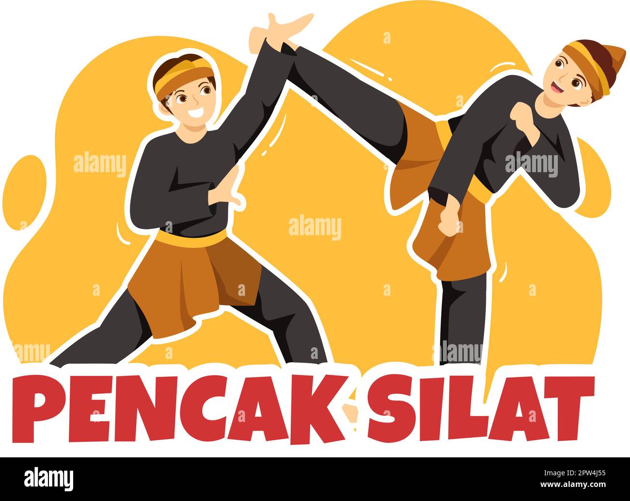 Pencak Silat Sport Illustration mit Menschen posieren Martial Artist aus Indonesien für Webbanner oder Landing Page in flachen, handgezeichneten Cartoon-Vorlagen Stock Vektor