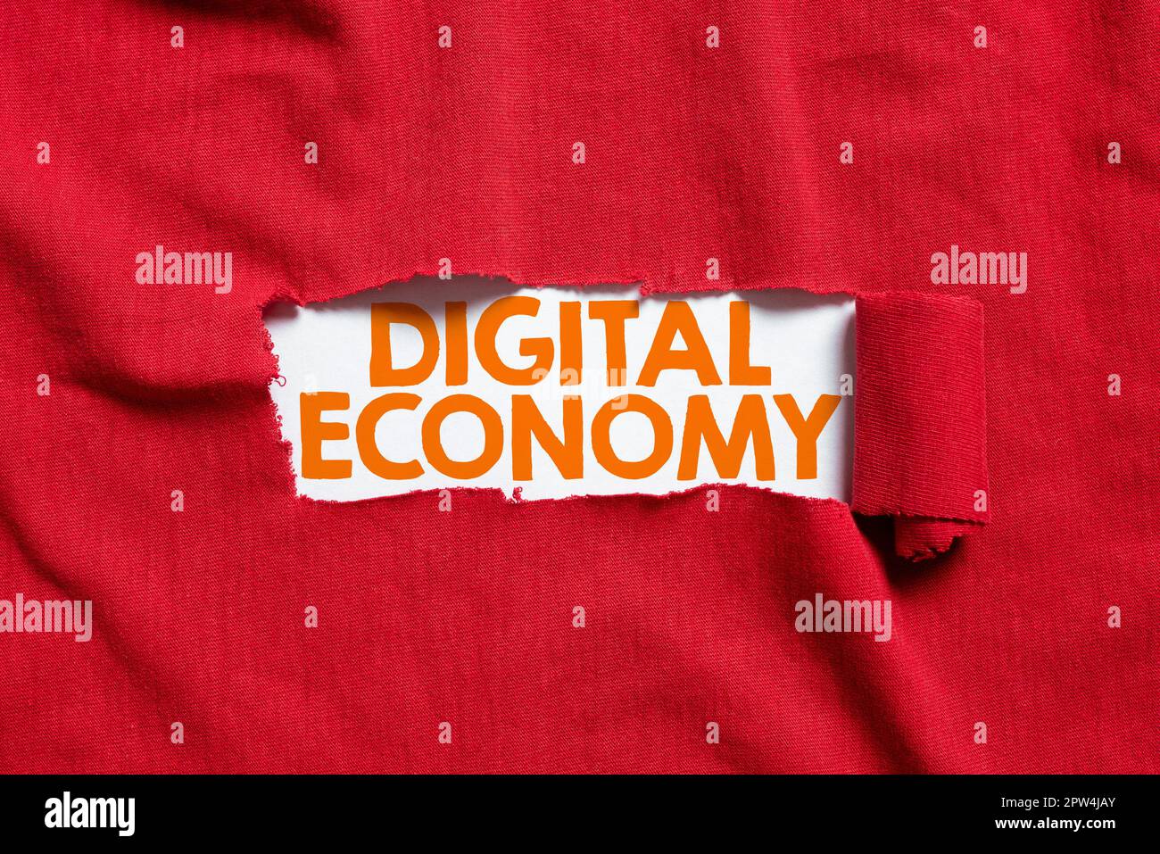 Konzeptunterschrift Digitale Wirtschaft, Konzeptfotoökonomie, die auf digitalen Technologien basiert Stockfoto