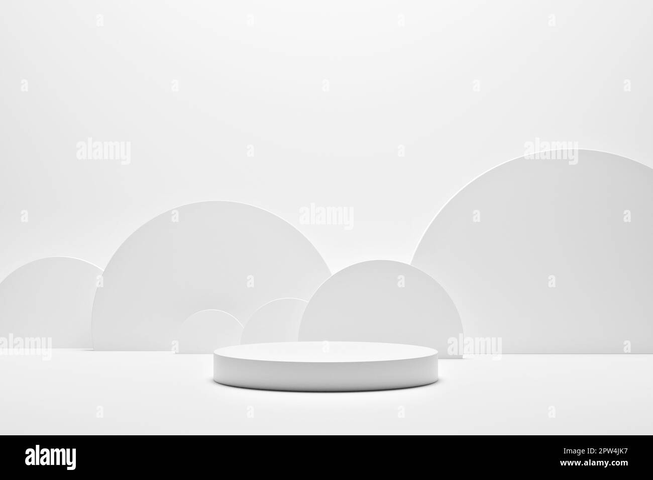 Realistische 3D-Rendering-Plattform für die Produktanzeige mit vollständig weißen Farben. Stockfoto