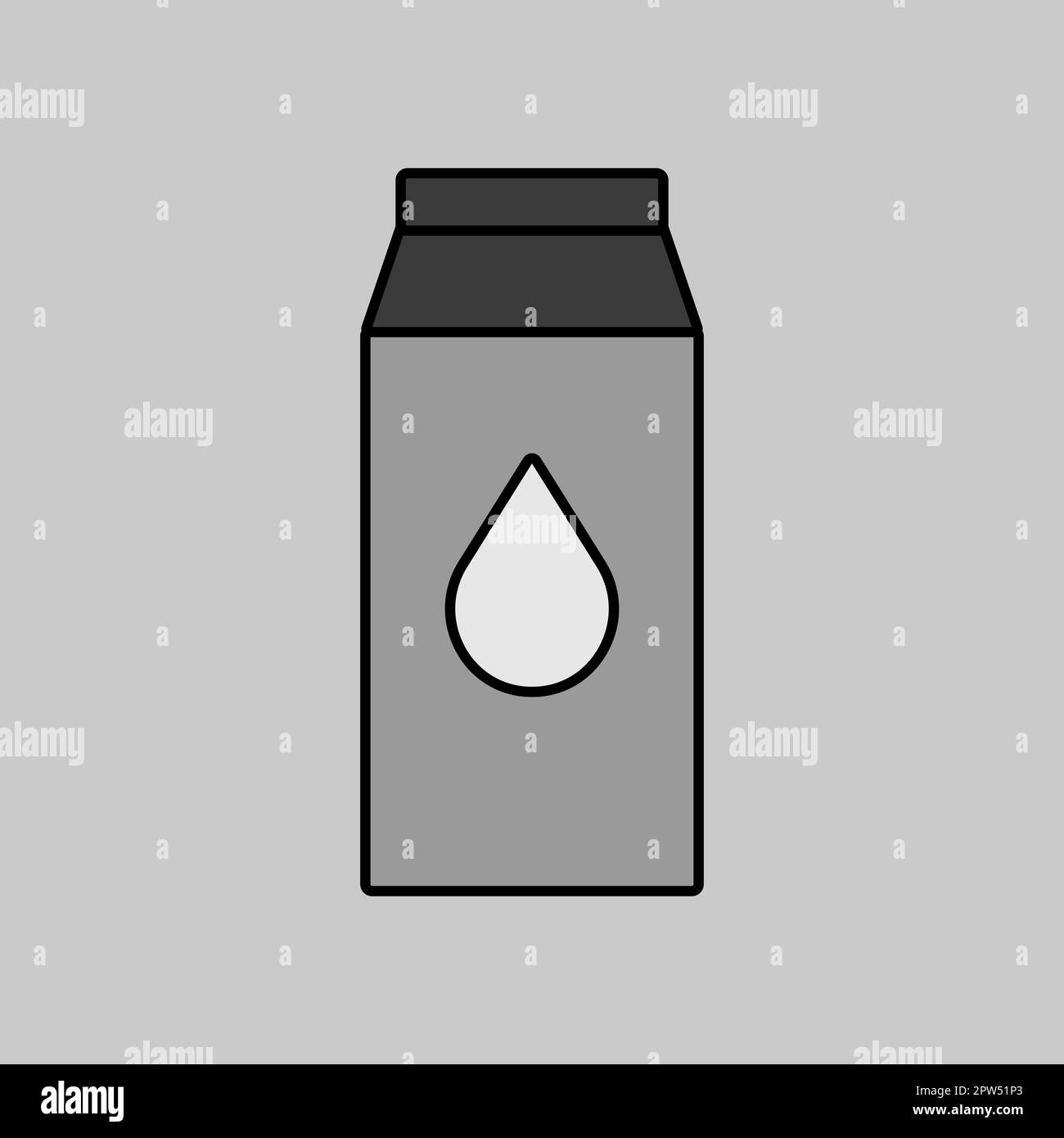 Küchen-Vektor-Graustufen-Symbolkarton mit Milch. Diagrammsymbol zum ...