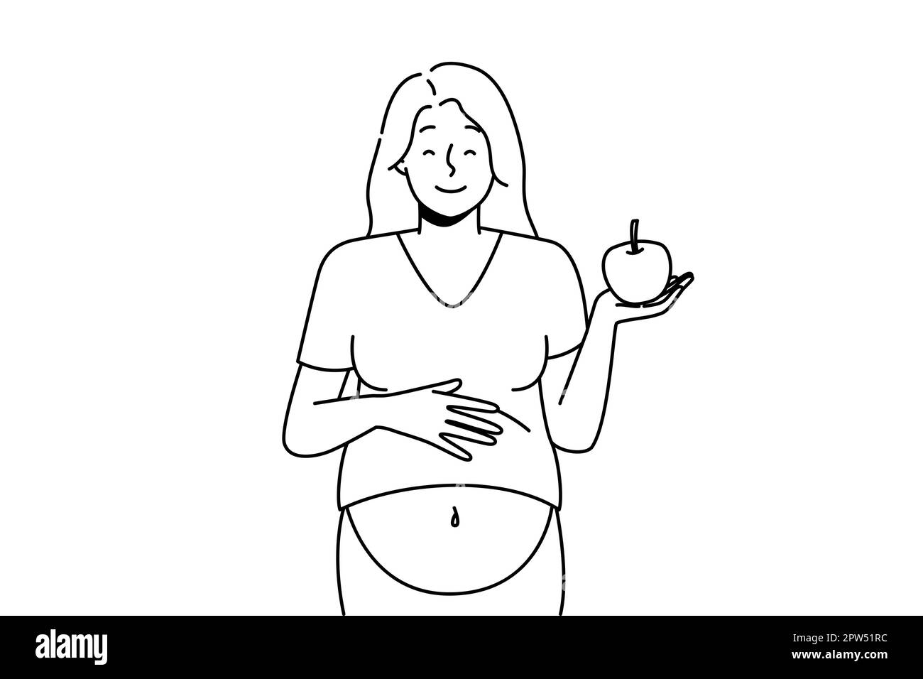 Lächelnde schwangere Frau mit Apfel Stock Vektor