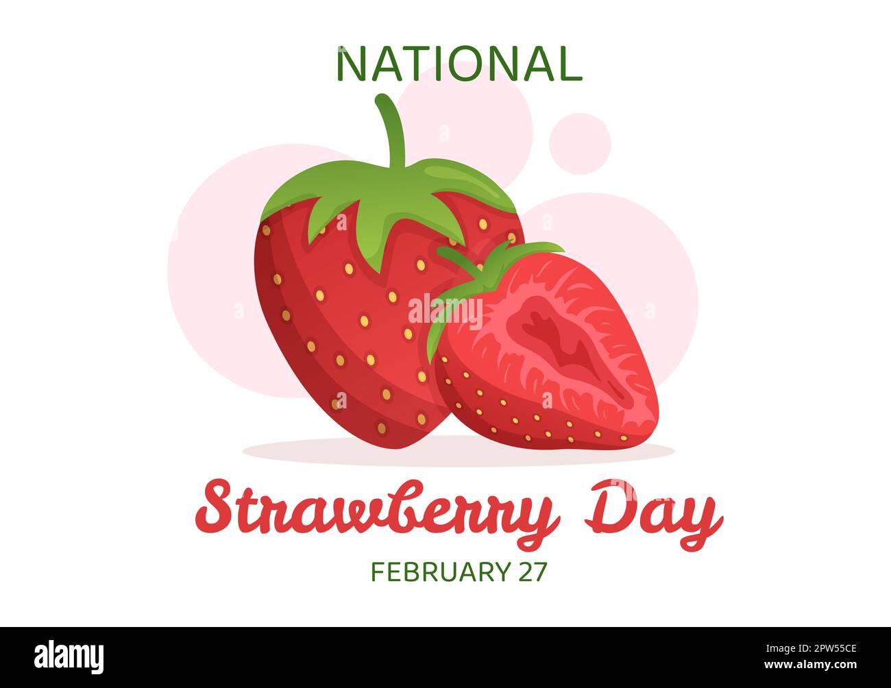 National Strawberry Day am 27. Februar zur Feier der Illustration „Sweet Little Red Fruit in Flat Cartoon Hand Drawn Templates“ Stockfoto