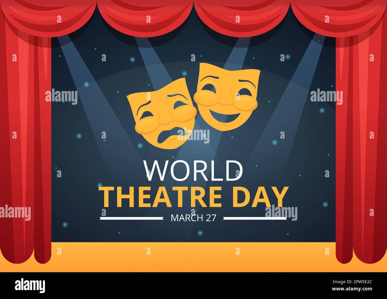 World Theatre Day am 27. März: Illustration mit Masken und To Celebrate Theater for Web Banner oder Landing Page in Flat Cartoon handgezeichnete Vorlagen Stock Vektor