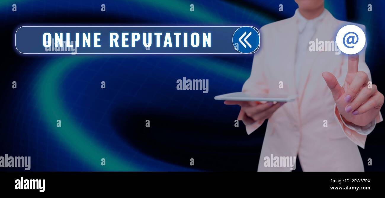 Handgeschriebenes Schild Online Reputation, Geschäftsübersicht Zuverlässigkeit Bewertung Zufriedenheit Bewertung Qualität Stockfoto