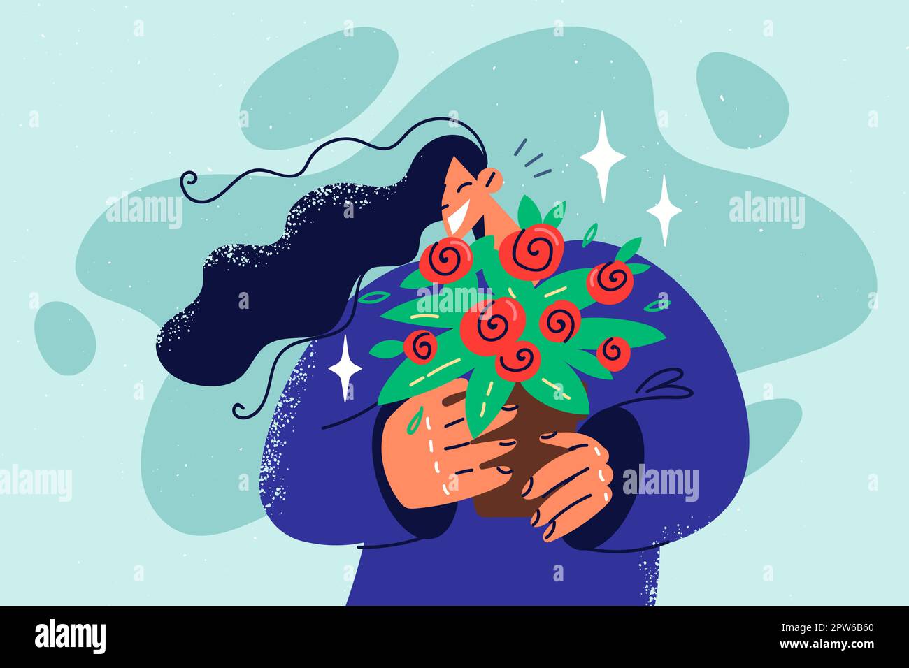 Lächelnde Frau mit Blumen in den Händen Stock Vektor