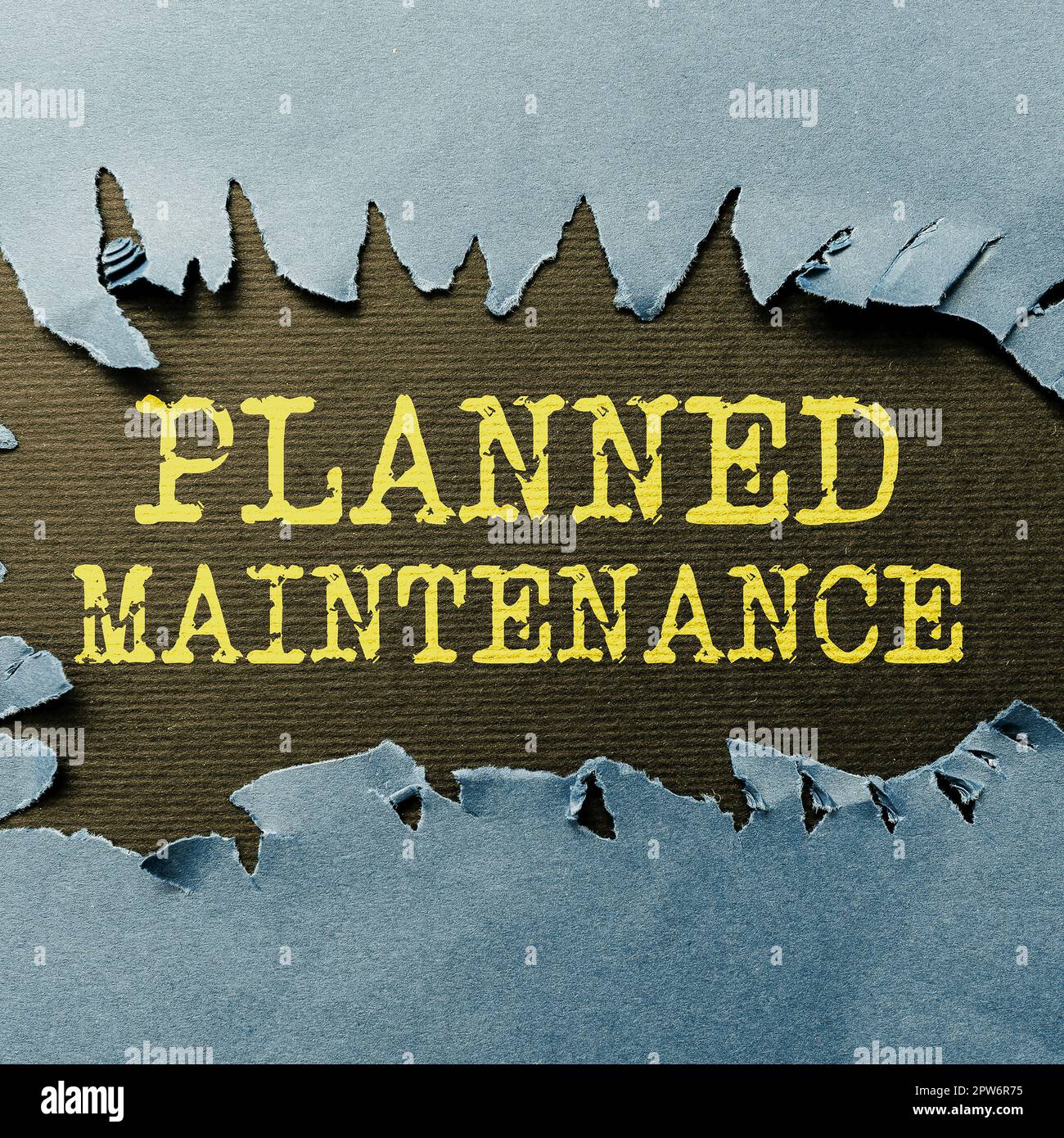 Text, der Inspiration Planned Maintenance (geplante Wartung), Business overview Check ups (Geschäftsübersicht) zeigt, die regelmäßig durchgeführt werden müssen Stockfoto