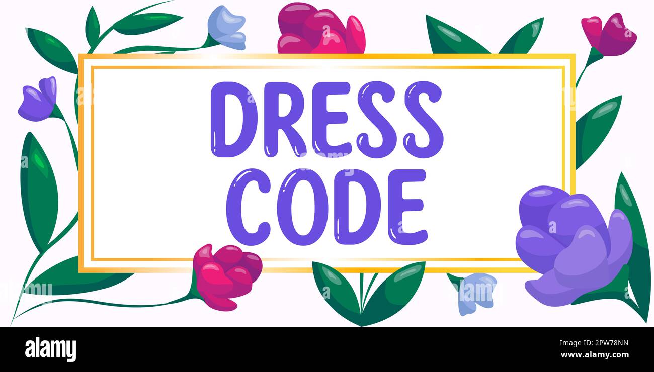 Handgeschriebenes Schild „Dress Code“, Konzept, das eine akzeptierte Kleidung für einen bestimmten Anlass oder eine bestimmte Gruppe bedeutet Stockfoto