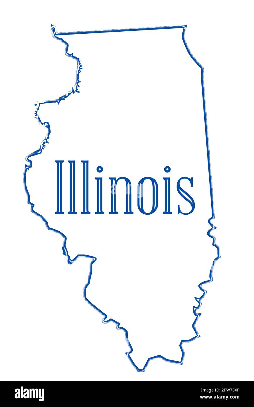 Der Umriß der USA Bundesstaat Illinois vor einem weißen Hintergrund Stockfoto