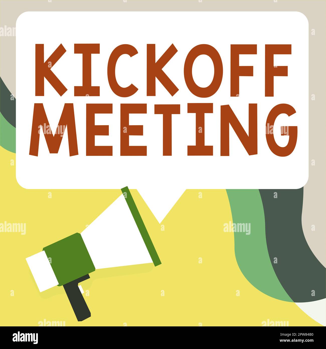 Handschriftlicher Text Kickoff Meeting, Konzept bedeutet Sonderdiskussion über die Rechtmäßigkeit des Projekts Stockfoto