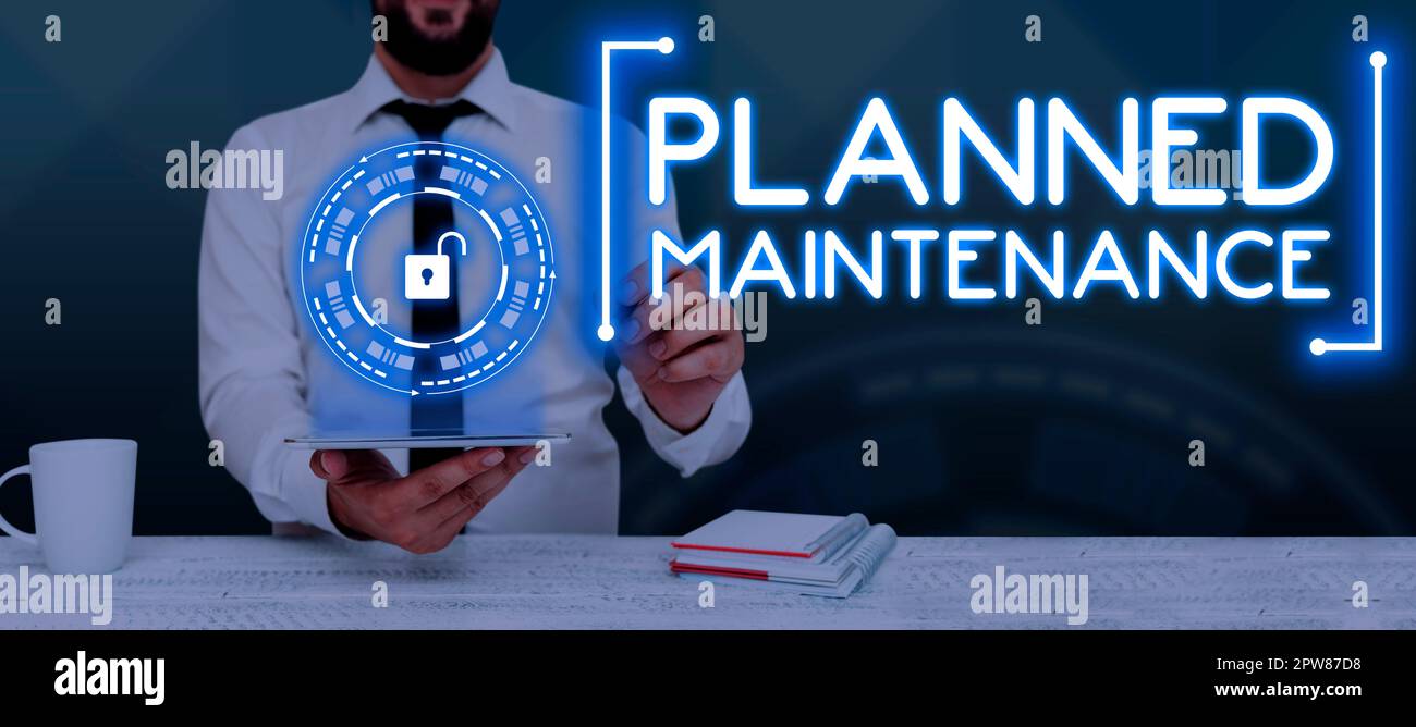 Konzeptionelle Darstellung geplante Wartung, Geschäftsüberblick Check-ups, die regelmäßig geplant werden Stockfoto