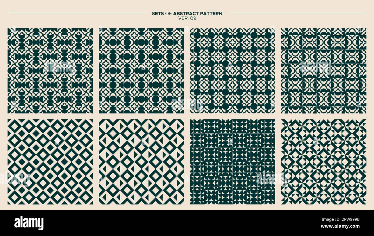 Sammlung von abstrakten Kreis- und Liniennahtmustern. Geometrisches Muster. Stock Vektor