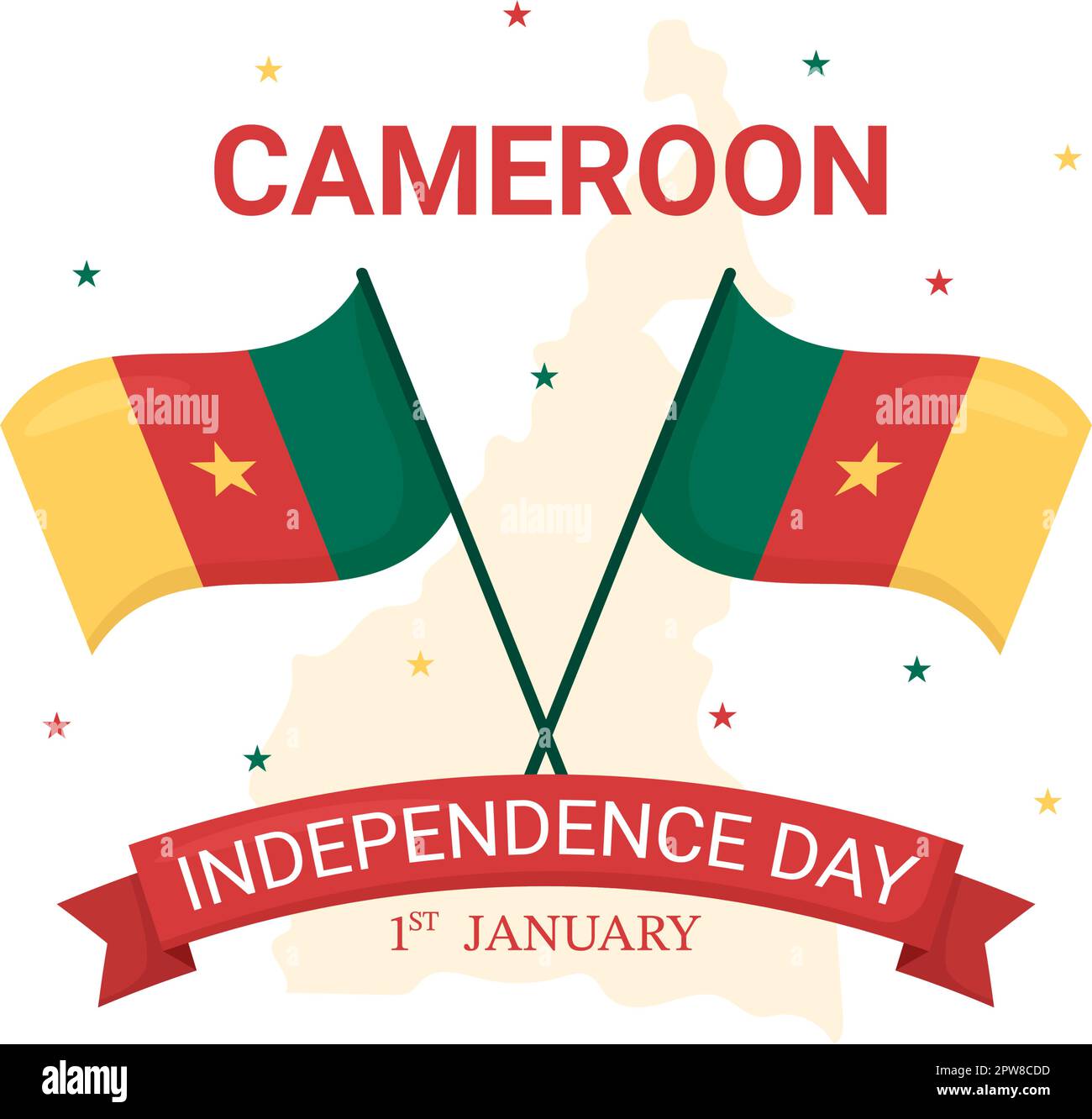 Happy Cameroon Independence Day am 1.. Januar mit kamerunischer Flagge und Gedenkfeiertag in flacher Cartoon Handgezeichnete Vorlagen Illustration Stock Vektor