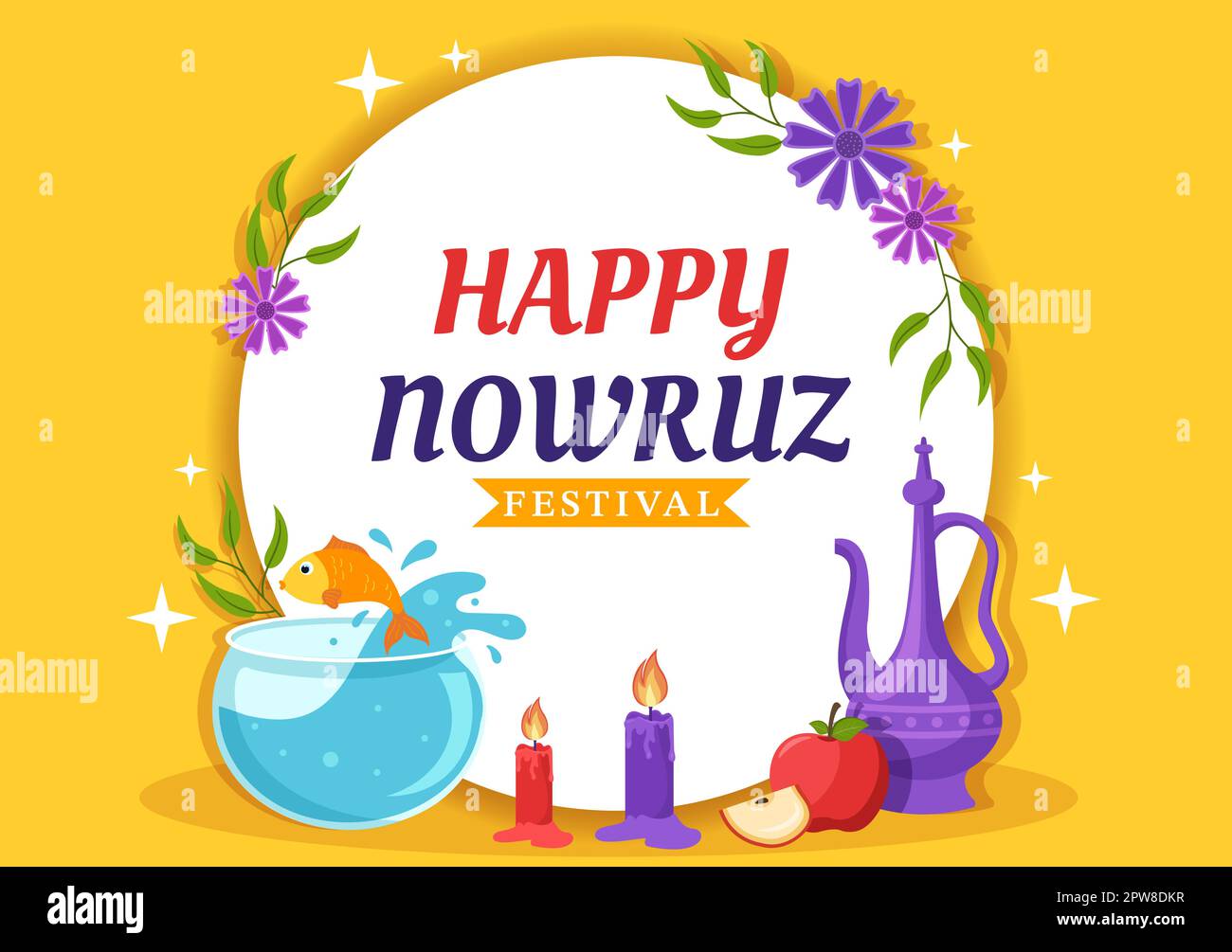 Happy Nowruz Day oder Iranian New Year Illustration mit Grass Semeni and Fish for Web Banner oder Landing Page in Flat Cartoon handgezeichnete Vorlagen Stock Vektor